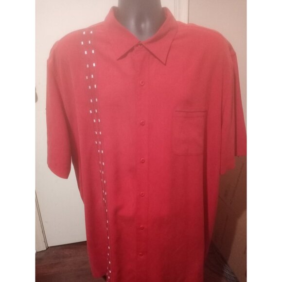 Nat Nast Shirt Mens 2XL XXL 100%-Silk Red Button Up Short Sleeve 1 Chest Pocket - Picture 1 of 13